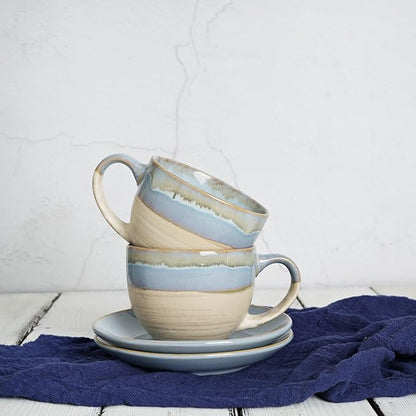 Bosmarlin Ceramic Cappuccino Cup and Saucer Set of 2, 10 Oz, Coffee Cups - Image 6