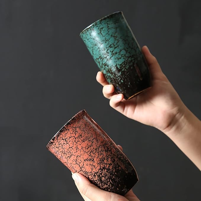 Japanese tea cups Set of 2 Chinese/Japanese style 16oz Handle-less Ceramic Tea - Image 3
