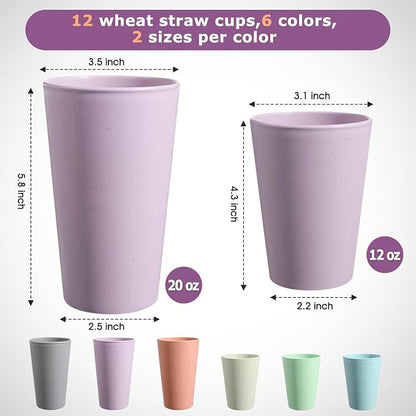 HEYCOME Set of 12 Wheat Straw Cups, Reusable Plastic Cups Sets, Water Glasses - Image 2