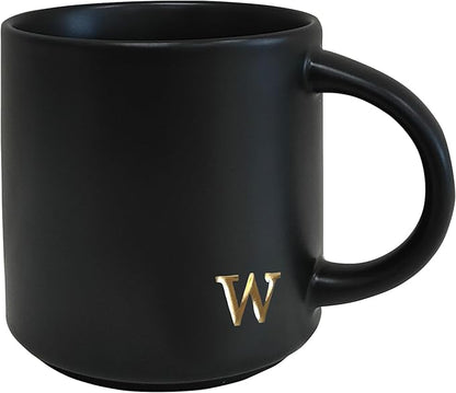 COLLECTIVE HOME Black Ceramic Coffee Mug, 15 oz Golden Monogram Tea Cup | by COLLECTIVEHOME