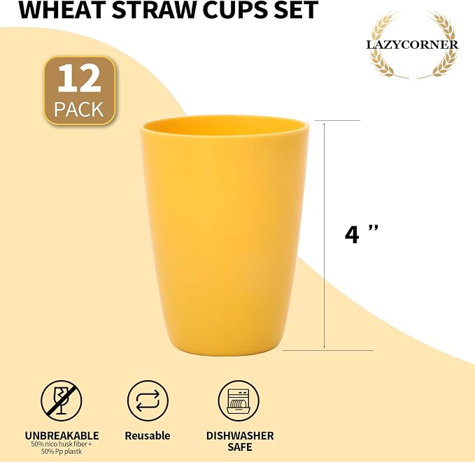 Lazycorner Wheat Straw Cup 12 Pcs Drinking Glasses Unbreakable Drinking Cup - Image 2