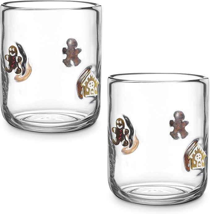 Skylety 2 Pcs Christmas Icon Juice Glass - 14 oz Gingerbread Man Stemless - Image 2