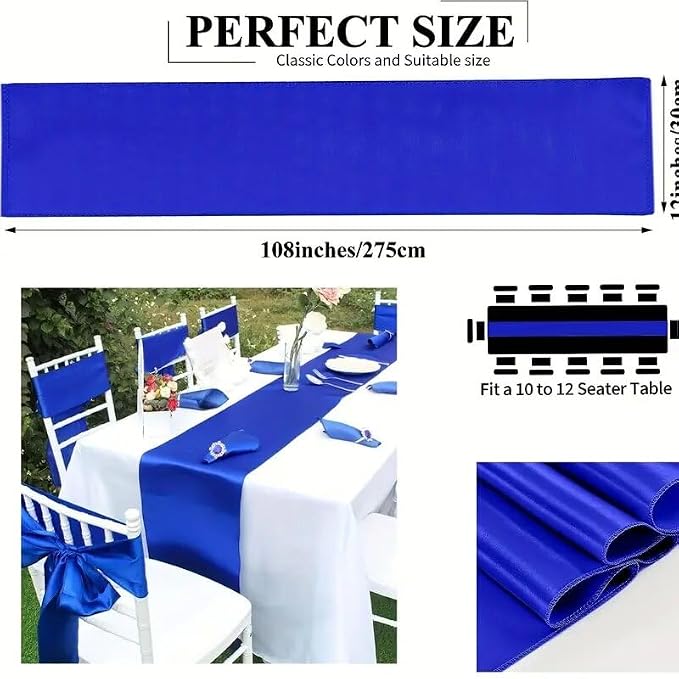 Royal Blue Satin Table Runner 12x108 Inches, 2 Pack | Silk and Smooth Fabric - Image 3