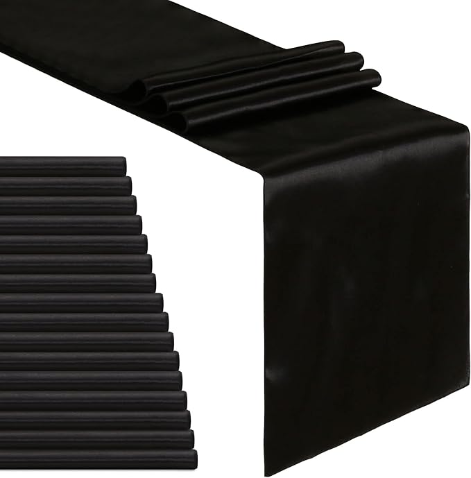 Black Table Runners 16 Pack 12x108 inch Silk Satin Smooth Fabric | Satin Table by B-COOL