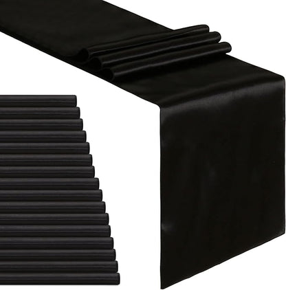 Black Table Runners 16 Pack 12x108 inch Silk Satin Smooth Fabric | Satin Table by B-COOL