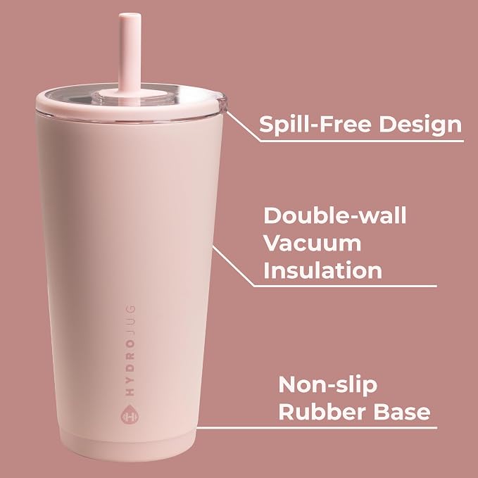 HydroJug Everyday Tumbler 20 oz, Ceramic-Lined Straw Cup, Dusty Rose - Image 3