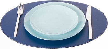 Nikalaz Oval Placemats Set (Pack of 4) Recycled Leather Table Mats 18 x 13 inches (45.7 x 33 centimetres), Kitchen Dining Table Decor by Nikalaz (Blue)