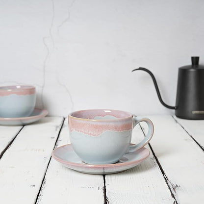 Bosmarlin Ceramic Cappuccino Cup and Saucer Set of 2, 9 Oz, Coffee Cups - Image 4