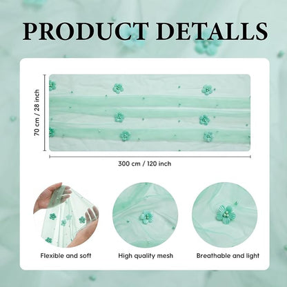 Artoid Mode Turquoise Flower Pearl Gauze Table Runner 10FT, Seasonal Sheer - Image 5