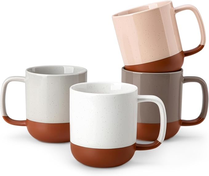 MALACASA Ceramic Coffee Mugs Set of 4, 11oz Coffee Cups, Modern Farmhouse Mugs by MALACASA