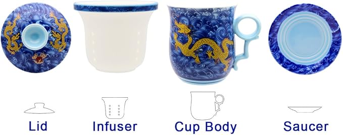 Porcelain Tea Cup with Infuser Lid and Saucer Sets - Image 3