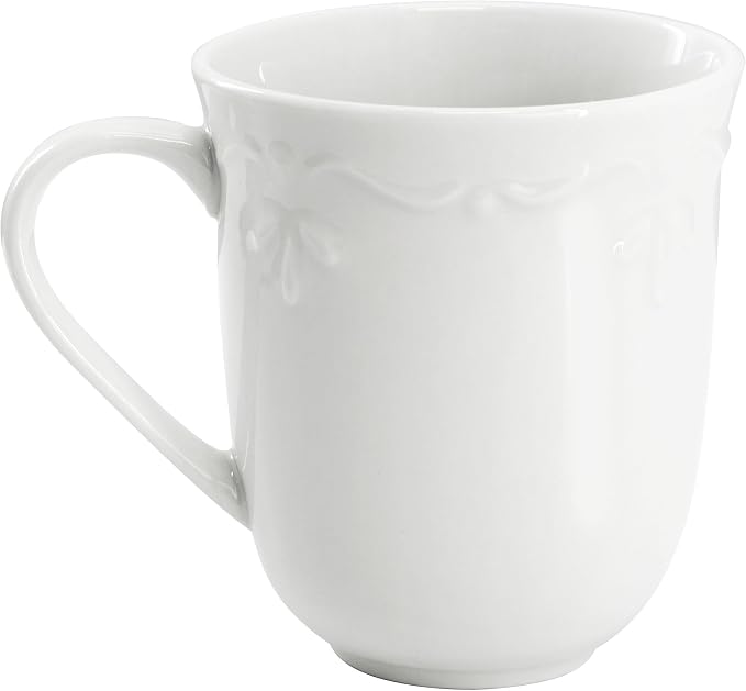 Elama Henryi 16 Piece Embossed Rim Detail Porcelain White Dinnerware Set - Image 4