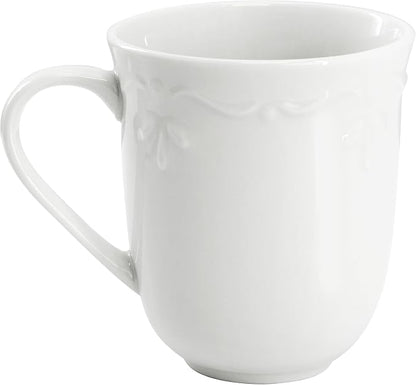 Elama Henryi 16 Piece Embossed Rim Detail Porcelain White Dinnerware Set - Image 4
