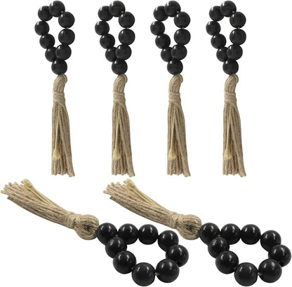 Wood Bead Napkin Rings with Tassel, Boho Party Decor, Jute Farmhouse Decor by suiwotin
