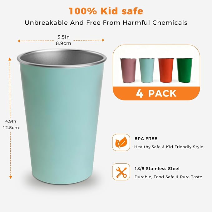 4 Pack Stainless Steel Cups 16oz - Image 2