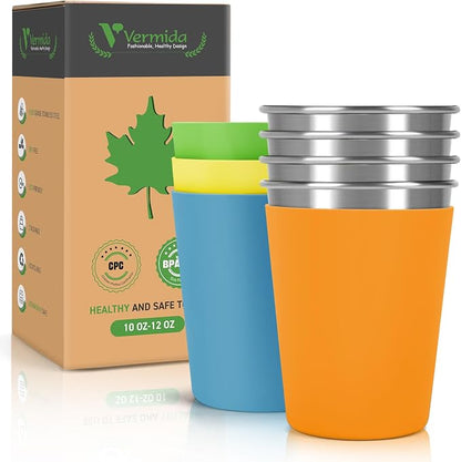 Stainless Steel Cups for Kids and Toddlers Stackable, 12oz Stainless Steel Kids by Vermida