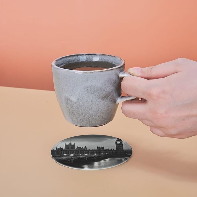 6Pcs PU Leather Coaster for Drinks, London Cup Coasters - Image 5