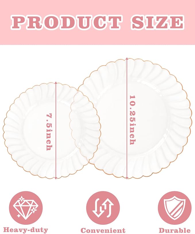 YOUBET 100PCS Rose Gold Plastic Plates - Image 2