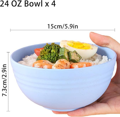 Unbreakable Cereal Bowls 24 OZ Reusable Wheat Straw Bowl Set of 4, Microwave & - Image 2