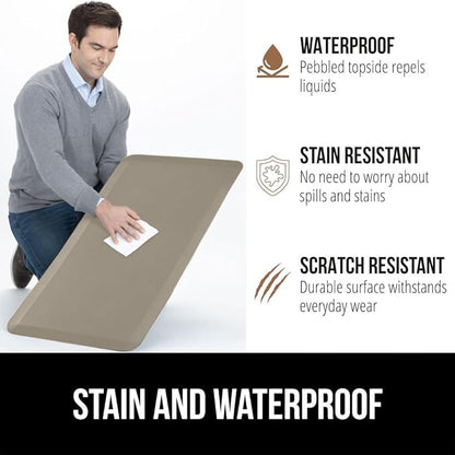 GORILLA GRIP Comfortable Cushioned Kitchen Mats for Floor, Waterproof and Stain Resistant Soft Top, 3/4 Inch Thick Ergonomic Standing Desk Anti Fatigue Mat, Foam Supports Ankles and Feet, 20x32, Taupe