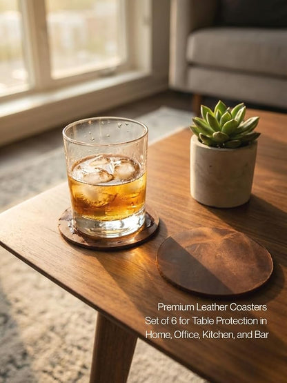 Real Natural Grain Leather Coasters – Durable Non-Slip Distressed Design - Image 3