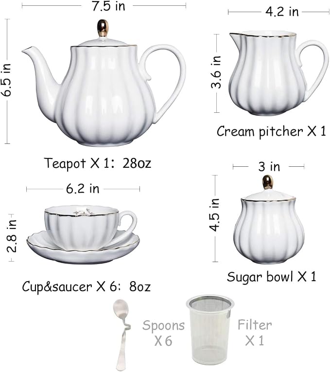 Sweejar Porcelain Tea Sets British Royal Series, 8 OZ Cups & Saucer Service - Image 3