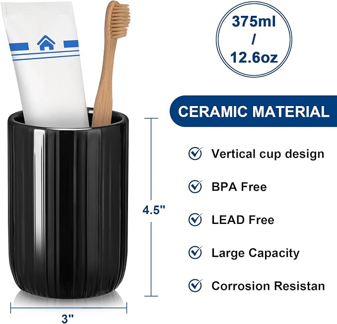 Bathroom Tumbler Cup Ceramic 12.6oz Reusable Toothbrush Cup 375ml, Toothbrush - Image 3