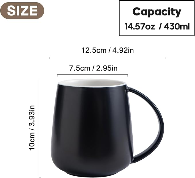 Eyoriza 15Oz Matte Ceramic Coffee Mug, Big Handle, Microwave and Dishwasher Safe - Image 2