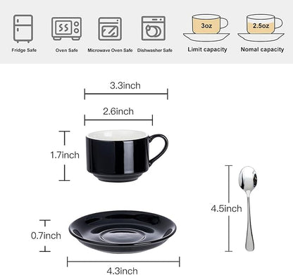 2.5 OZ Stackable Espresso Cups Set of 4, Porcelain Espresso Cups | Black Coffee - Image 2