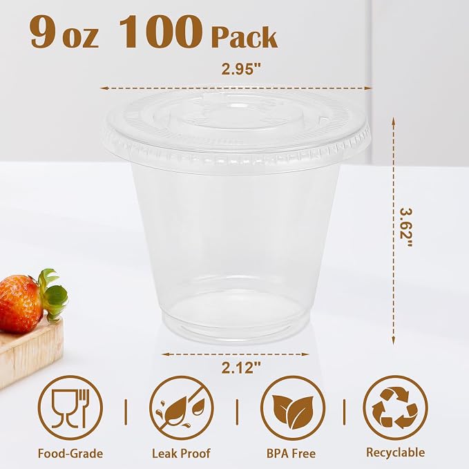 BYSNOW 100 Pack 9 oz Clear Plastic Dessert Cups - Image 2