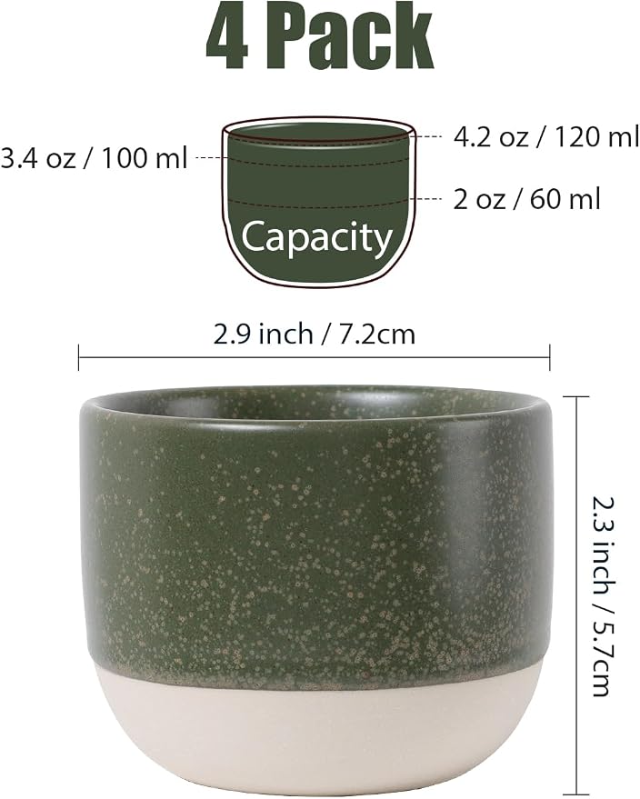 INGOFIN Ceramic Espresso Cup Set of 4-4.2 oz Espresso Cup - Image 2