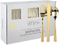 WDF300 Pieces Gold Plastic Silverware - Heavy Duty Disposable Cutlery Set Plastic Gold Silverware Set Includes 100 Forks, 100 Spoons, 100 Knives for Party Valentine’s Day
