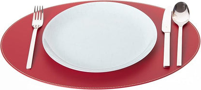 Nikalaz Oval Placemats Set (Pack of 4) Recycled Leather Table Mats 18 x 13 inches (45.7 x 33 centimetres), Kitchen Dining Table Decor by Nikalaz (Red)