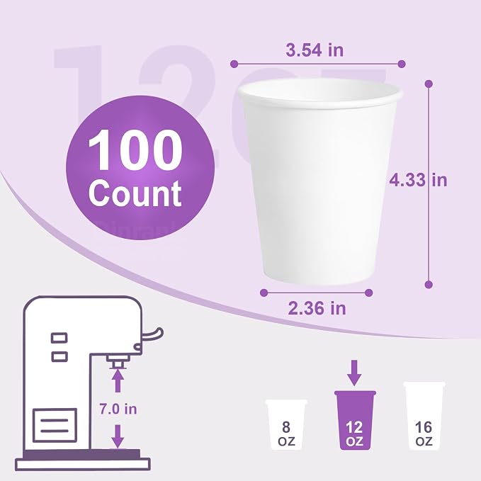 12 oz 100 Pack Bulk Disposable Coffee Cups, Coffee Cups - Image 3