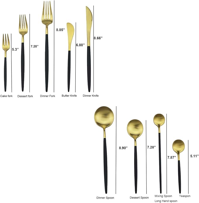 Black Gold Flatware, Royal 10 Piece Matte Black Handle 18/10 Stainless Steel - Image 6