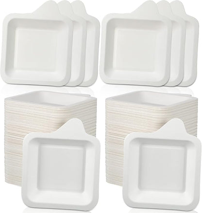 Remerry 300 Pcs Small 4 Inch Paper Plates Bulk Disposable Plates Paper White Square Dessert Cake Party Snack Sugarcane Bagasse Fiber Wedding Birthday Dinner Graduation Pet Feeding (4.41 x 5.24 Inch)
