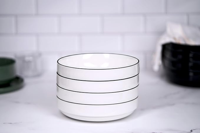 KooK Ceramic Large Pasta Bowls, Microwave and Dishwasher Safe, Shallow Serving - Image 2