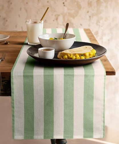 Folkulture Fall Table Runner 108 inches Long | White & Green Striped | Table by FOLKULTURE