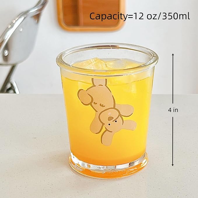2 Pack 12 OZ Cute Dog Glass Cup Bear Drinking Glasses | Thick Sturdy - Image 5