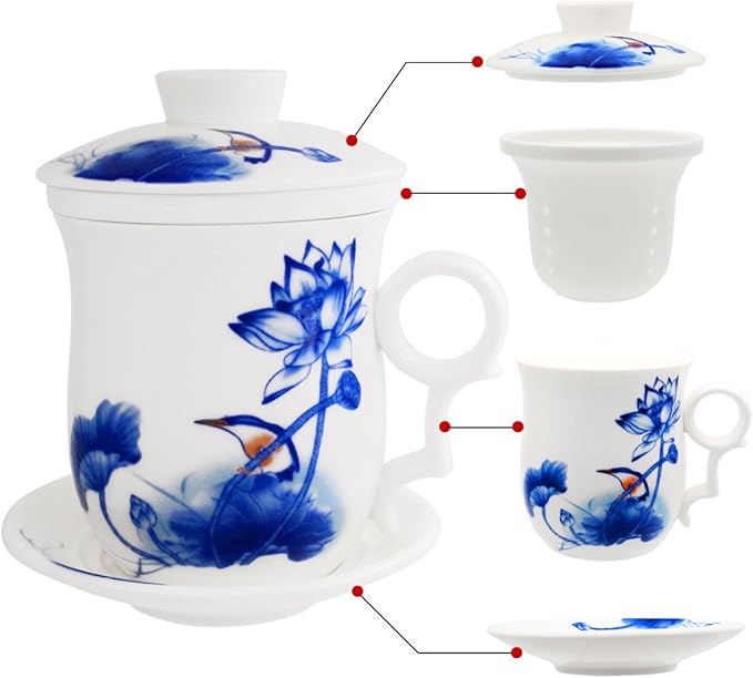 Porcelain Tea Cup with Infuser Lid and Saucer Sets by Unknown