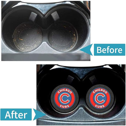 Silicone Cubs Car Cup Holder Coasters,Baseball Fans Car Coasters for Chicago Cubs Fans, Non-Slip Universal Fit Cup Holder Insert