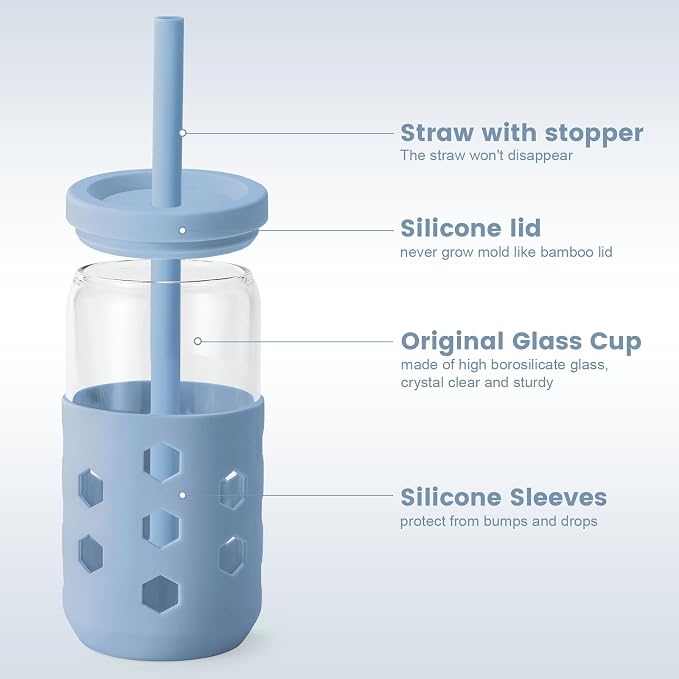 Mrsdry 16 oz Glass Cups with Lids and Straws - Image 2
