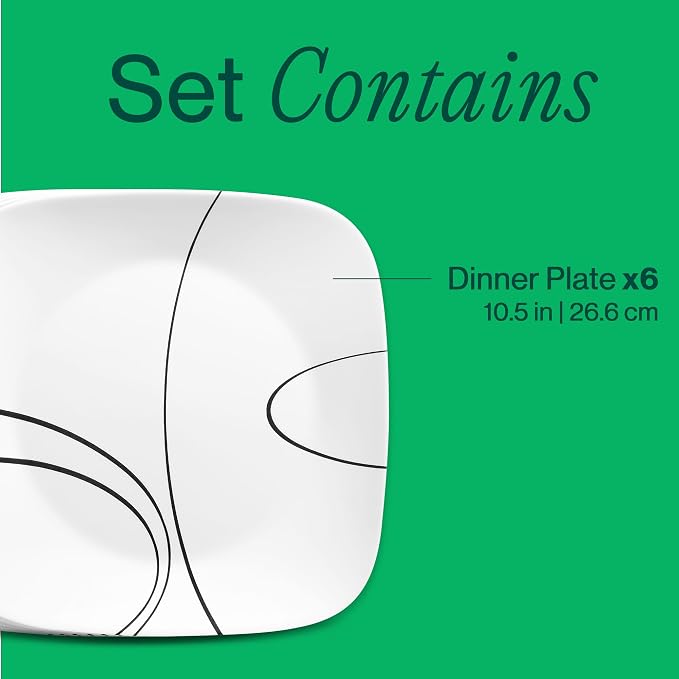 Corelle Square Simple Lines Dinner Plate Set, 6 Pack - Image 3