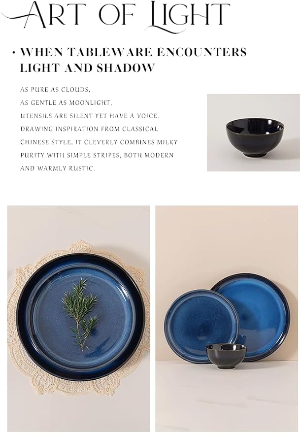 4-piece set, natural active glaze plate and bowl set, microwave and dishwasher - Image 2