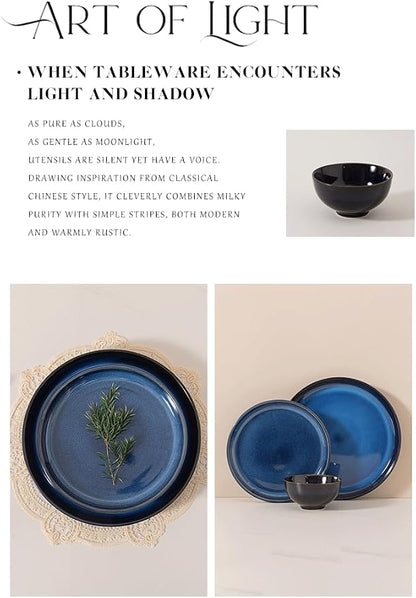 4-piece set, natural active glaze plate and bowl set, microwave and dishwasher - Image 2