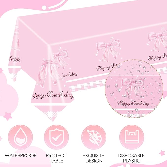 Pink Bow Party Decorations, Coquette Birthday Decorations Pink Bow Napinks - Image 5