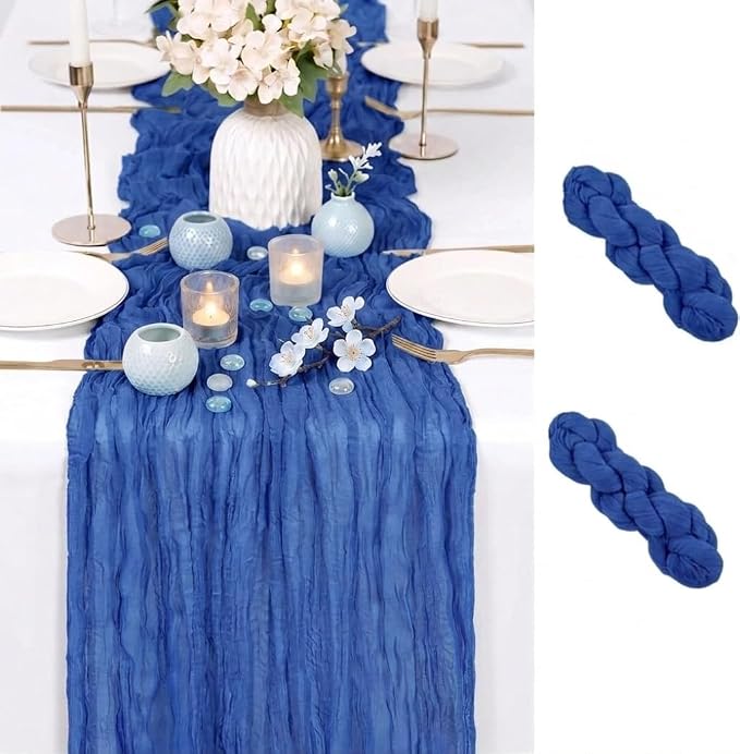 2 Pack Royal Blue Cheesecloth Table Runner 17x108 Inch Boho Rustic Semi Sheer by Unknown