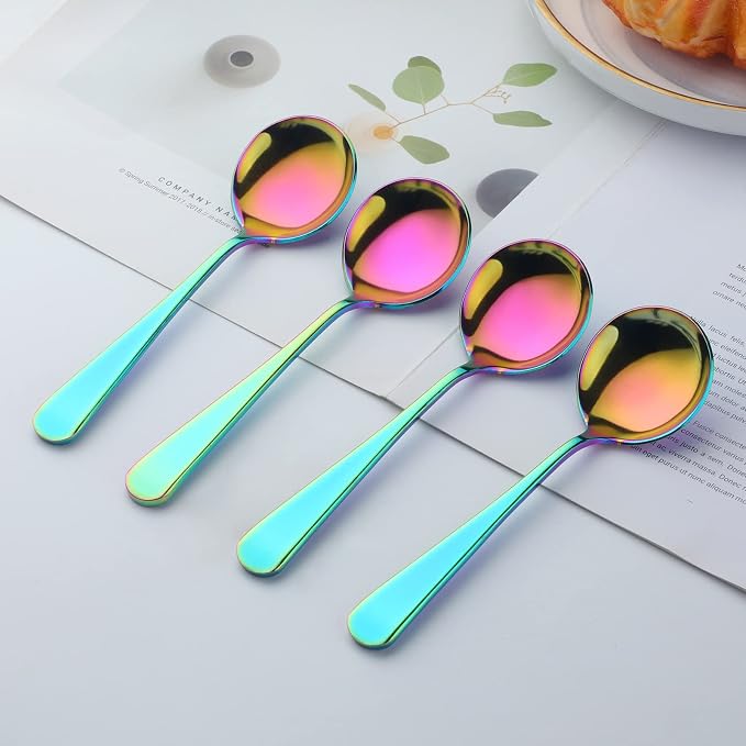 Broth Round Spoon Set, 12-Piece Reusable Stainless Steel Dinner Table Cereal - Image 3