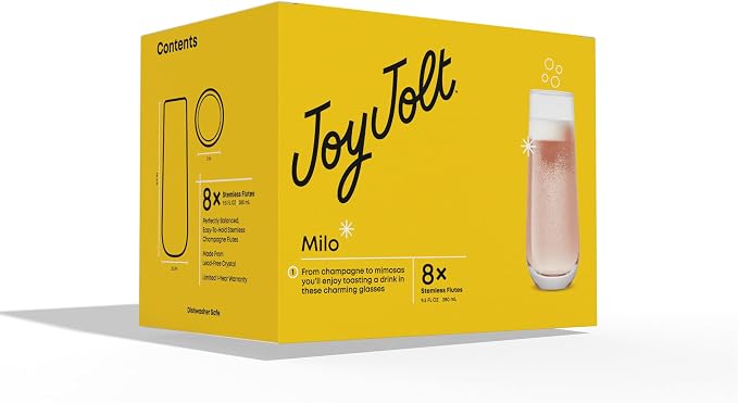 JoyJolt Milo Stemless Champagne Flutes Set of 8 Crystal Glasses. 9.5oz Prosecco - Image 9