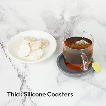 Carrotez Thick Silicone Coasters for Drinks, Round Bulky Cup Coasters for Coffee Table, Desk, Set of 2 - Grey